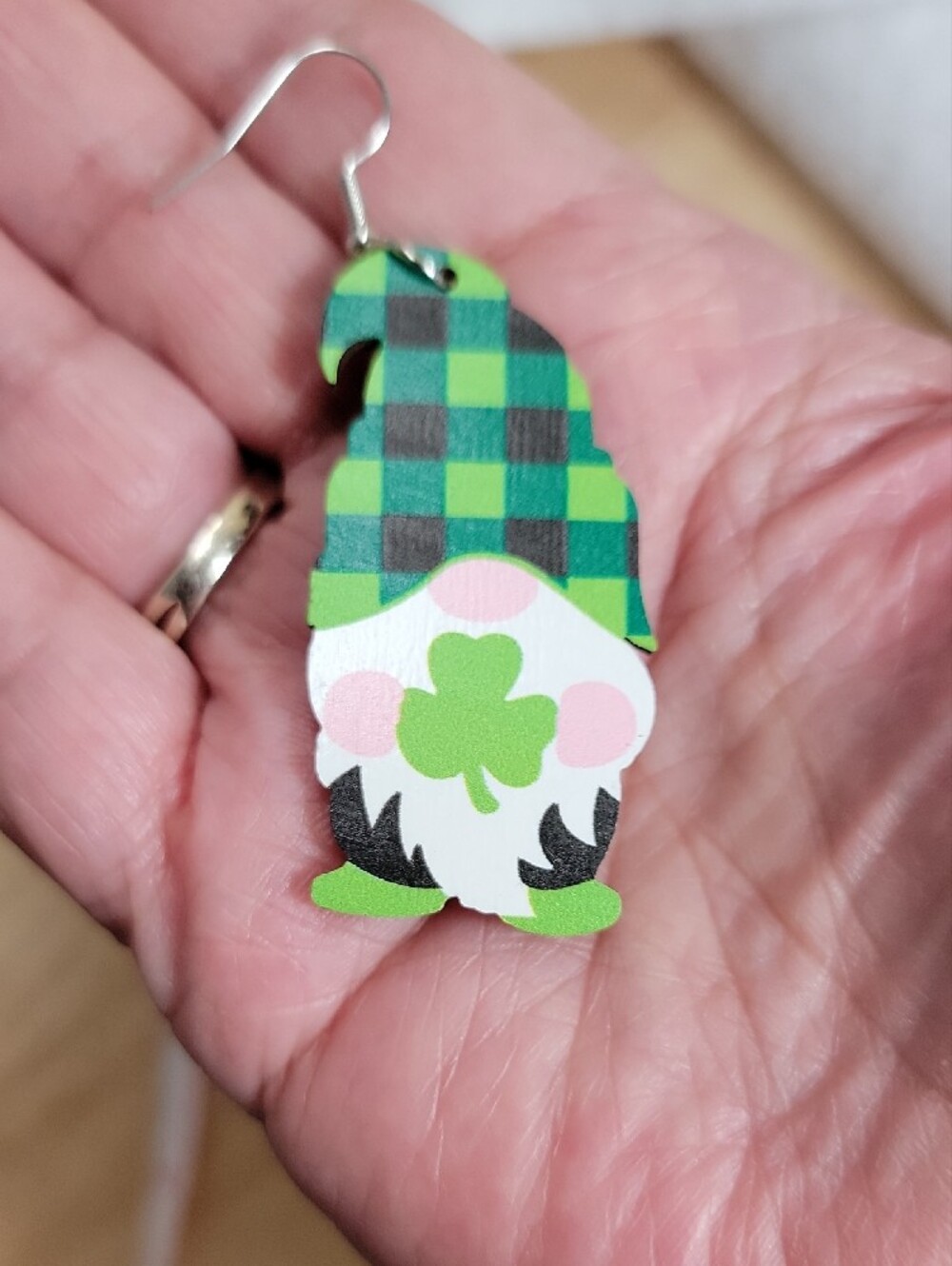 Women’s St. Patrick’s Day Green Plaid Gnome Dangle Earrings 2" Drop New - Picture 5 of 6